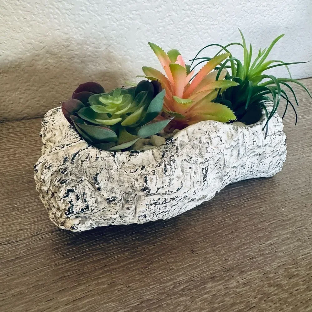 Succulent Stone Log Planter Floral Plant Arrangement